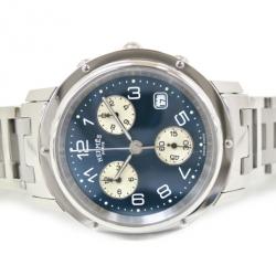 Hermes Clipper Chronograph SS Blue Mens Wristwatch