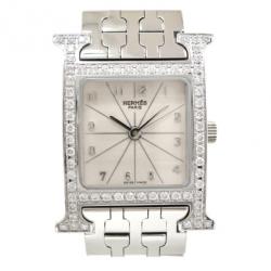 Hermes H Watch Diamond SS White Womens Wristwatch 22 MM