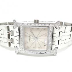 Hermes H Watch Diamond SS White Womens Wristwatch 22 MM