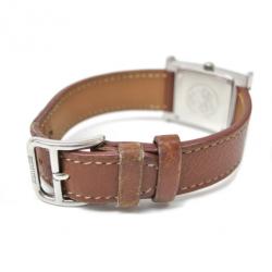Pre Owned Hermes H Watch Wristwatch SS Leather Brown Ladies