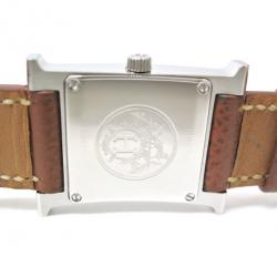 Pre Owned Hermes H Watch Wristwatch SS Leather Brown Ladies