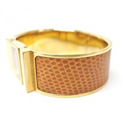 Pre Owned Hermes Loquet Wristwatch GP Leather Gold Brown Ladies
