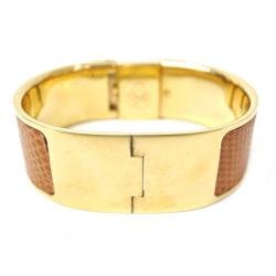 Pre Owned Hermes Loquet Wristwatch GP Leather Gold Brown Ladies