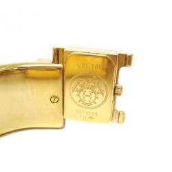 Pre Owned Hermes Loquet Wristwatch GP Leather Gold Brown Ladies