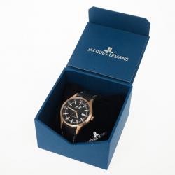 Jacques Lemans F 5035 Stainless Steel Leather Quartz Mens Wristwatch 46MM