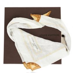 Pre Owned Louis Vuitton White Monogram Square Scarf