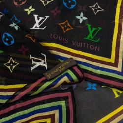 Pre Owned Louis Vuitton Black Monogram Multicolore Silk Square Scarf