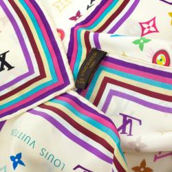 مملوكة مسبقًا Louis Vuitton White Multicolor Monogram Eye Love Square Scarf