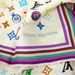 مملوكة مسبقًا Louis Vuitton White Multicolor Monogram Eye Love Square Scarf