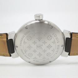 Louis Vuitton Tambour GMT SS Leather Mens Wristwatch 38 MM