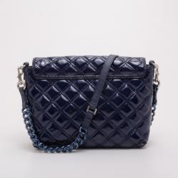 Pre Owned Marc Jacobs Blue Patent Quilted Single Flap Shoulder Bag