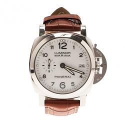 Pre Owned Panerai White Stainless Steel Luminor Marina 1950 Men's Wristwatch 42MM