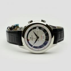 Perrelet Cream Stainless Steel Leather Alarm Round Mens Watch 42 MM