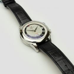 Perrelet Cream Stainless Steel Leather Alarm Round Mens Watch 42 MM