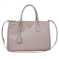 Pre Owned Prada Pink Saffiano Lux Double Zip Tote