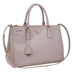 Pre Owned Prada Pink Saffiano Lux Double Zip Tote