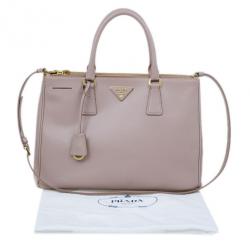 Pre Owned Prada Pink Saffiano Lux Double Zip Tote