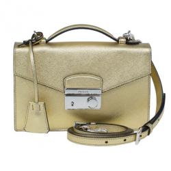 مملوكة مسبقًا Prada Gold Saffiano Leather Mini Flap Crossbody Bag