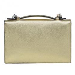 مملوكة مسبقًا Prada Gold Saffiano Leather Mini Flap Crossbody Bag