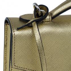 مملوكة مسبقًا Prada Gold Saffiano Leather Mini Flap Crossbody Bag