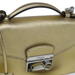 مملوكة مسبقًا Prada Gold Saffiano Leather Mini Flap Crossbody Bag