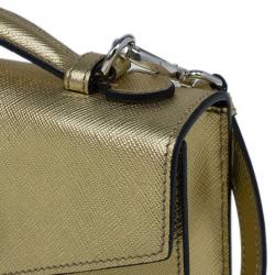 مملوكة مسبقًا Prada Gold Saffiano Leather Mini Flap Crossbody Bag