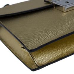 مملوكة مسبقًا Prada Gold Saffiano Leather Mini Flap Crossbody Bag