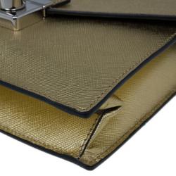 مملوكة مسبقًا Prada Gold Saffiano Leather Mini Flap Crossbody Bag