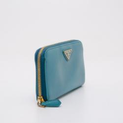 Prada Saffiano Calf Leather Wallet in Aqua Blue 