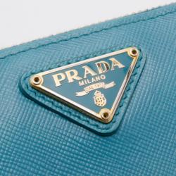 Prada Saffiano Calf Leather Wallet in Aqua Blue 
