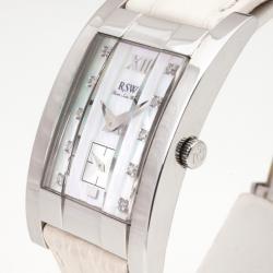 Pre Owned Rama Swiss Watch 9920 Mother of Pearl SS eather Womens Wristwatch 30 MM