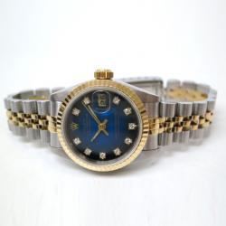 Pre Owned Rolex Date Just 10P Wristwatch SS YG Blue Gradation Ladies
