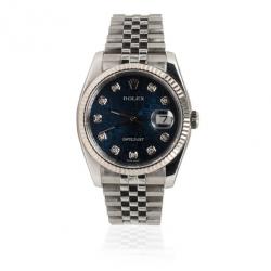 Pre Owned Rolex Datejust Blue Jubilee With Diamonds SS Mens Wristwatch 36 MM