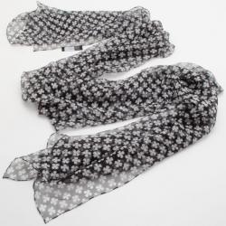 YSL Black and White Clover Printed Scarf