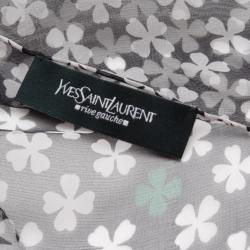 YSL Black and White Clover Printed Scarf