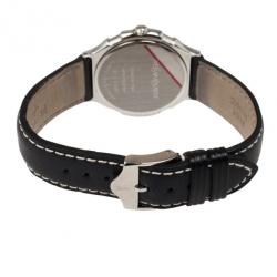Yves Saint Laurent SS Leather Silver Trim Womens Wristwatch 36 MM