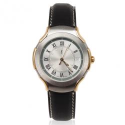 Yves Saint Laurent SS Leather Gold Trim Womens Wristwatch 36 MM