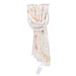 Pre Owned Salvatore Ferragamo White Floral Silk Stole