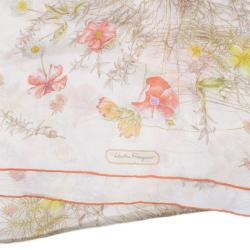 Pre Owned Salvatore Ferragamo White Floral Silk Stole