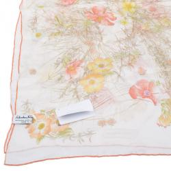 Pre Owned Salvatore Ferragamo White Floral Silk Stole