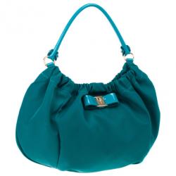 Pre Owned Salvatore Ferragamo Green Nylon Hobo
