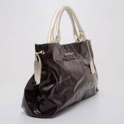 Pre Owned Salvatore Ferragamo Laser Cut Patent Tote 