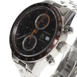 Pre Owned Tag Heuer Black Stainless Steel Carrera Men's Wristwatch 42MM
