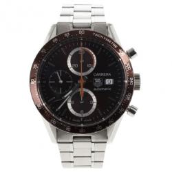 Pre Owned Tag Heuer Black Stainless Steel Carrera Men's Wristwatch 42MM