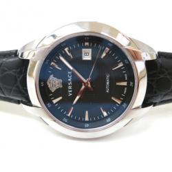 Pre Owned Versace Character Wristwatch SS Leather Black Mens 