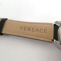 Pre Owned Versace Character Wristwatch SS Leather Black Mens 