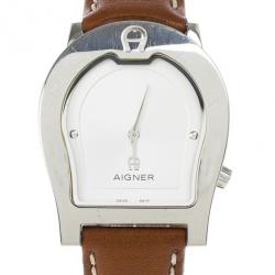 Pre Owned Aigner White Stainless Steel Ravenna Unisex Wristwatch 34MM