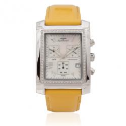 Pre Owned AquaMarin Diamond Mother of Pearl SS Leather Chronograph Unisex Wristwatch 38 MM