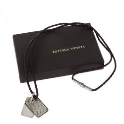 مملوكة مسبقًا Bottega Veneta Unisex Brown Leather Woven Silver Pendant Necklace