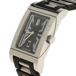 Pre Owned Bvlgari Black Stainless Steel Rettangolo Unisex Wristwatch 27MM